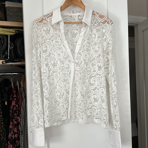 Anne Fontaine Lys Stretch Lace Shirt 46 - Picture 4 of 8